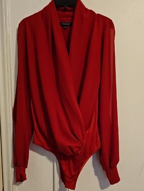 City Chic Bright Red Draped Wrap-Front Bodysuit